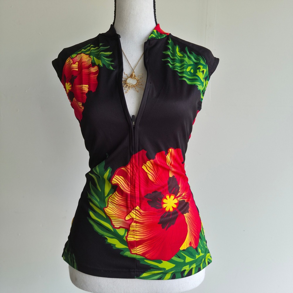 Peak 1 Sports Floral Cycling Jersey Womens Medium Gorpcore Athletic Bike Tank